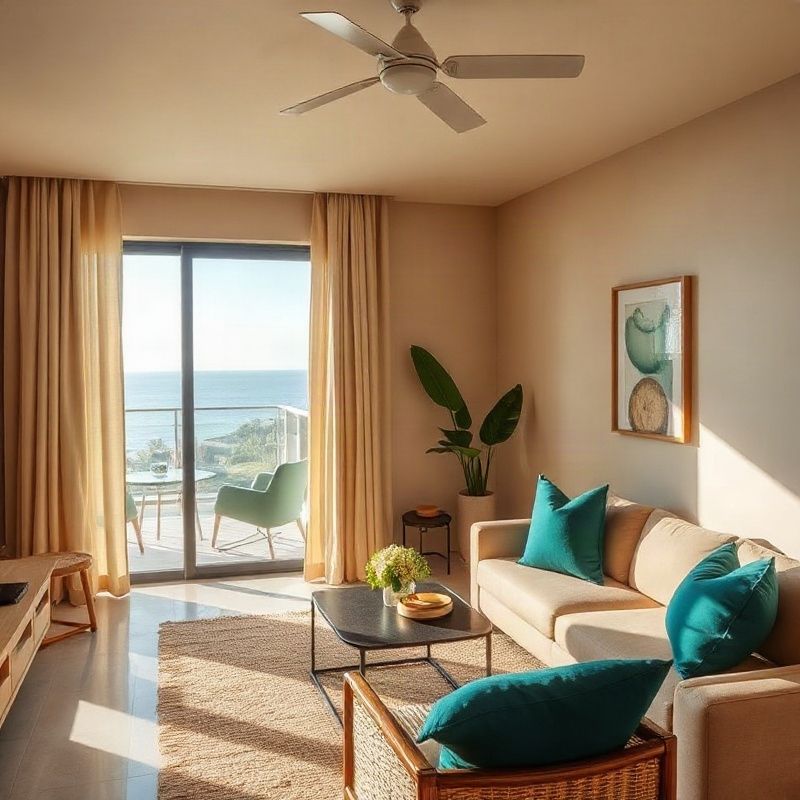Well-appointed rental apartment interior in Florianópolis with ocean view